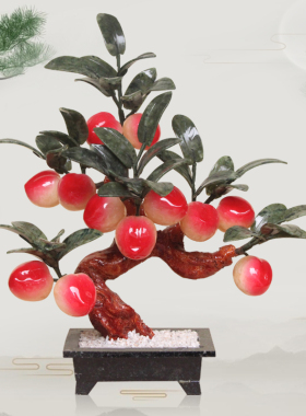 L玉石寿桃12黄玉桃子树创意客厅蟠桃工艺礼品摆饰玉器创意仙桃树