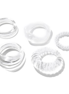 Transparent finger rings women 5-piece set树脂透明戒指女