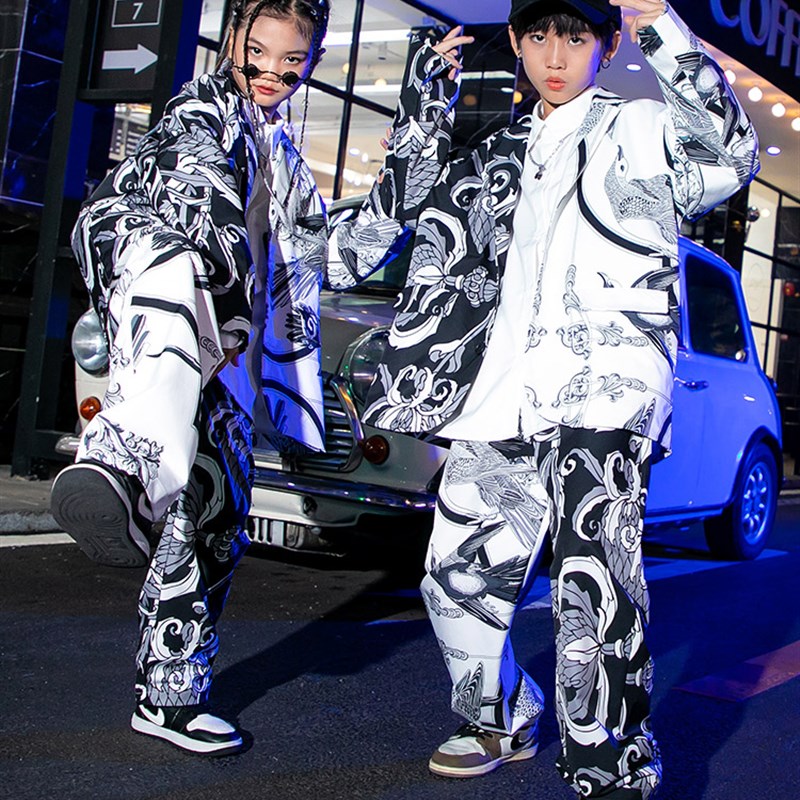 少儿爵士舞服装中国风街舞演出服男嘻哈表演服女孩西服t台走秀潮