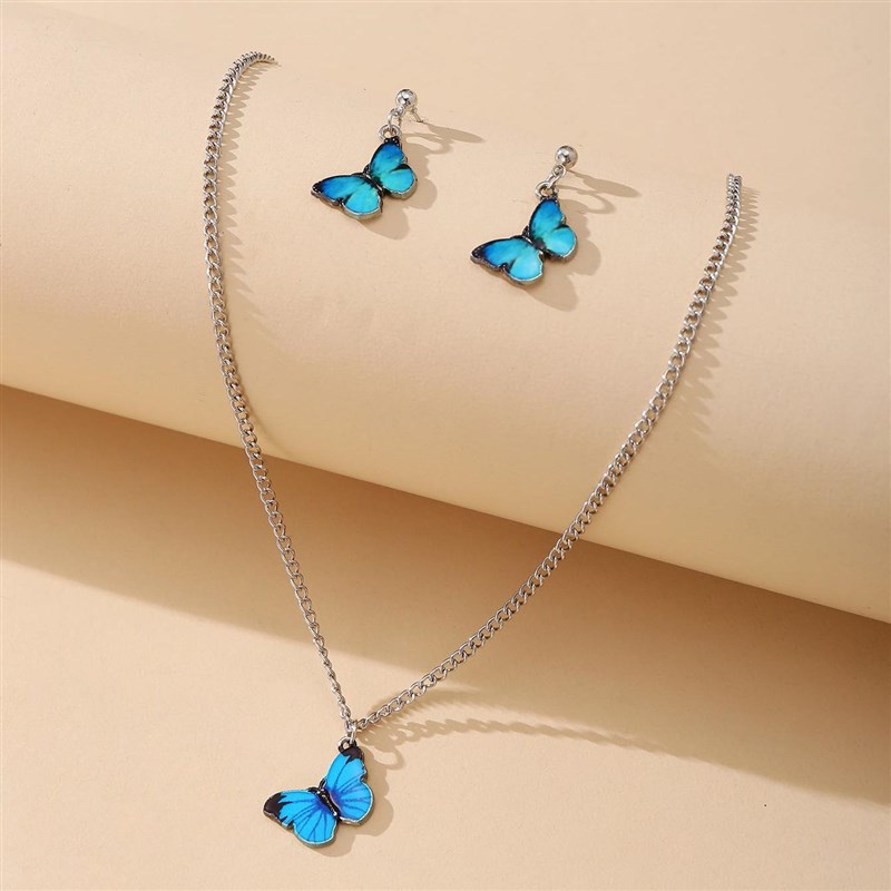 Butterfly Pendant Jewelry Set 3-piece set Earring Necklace