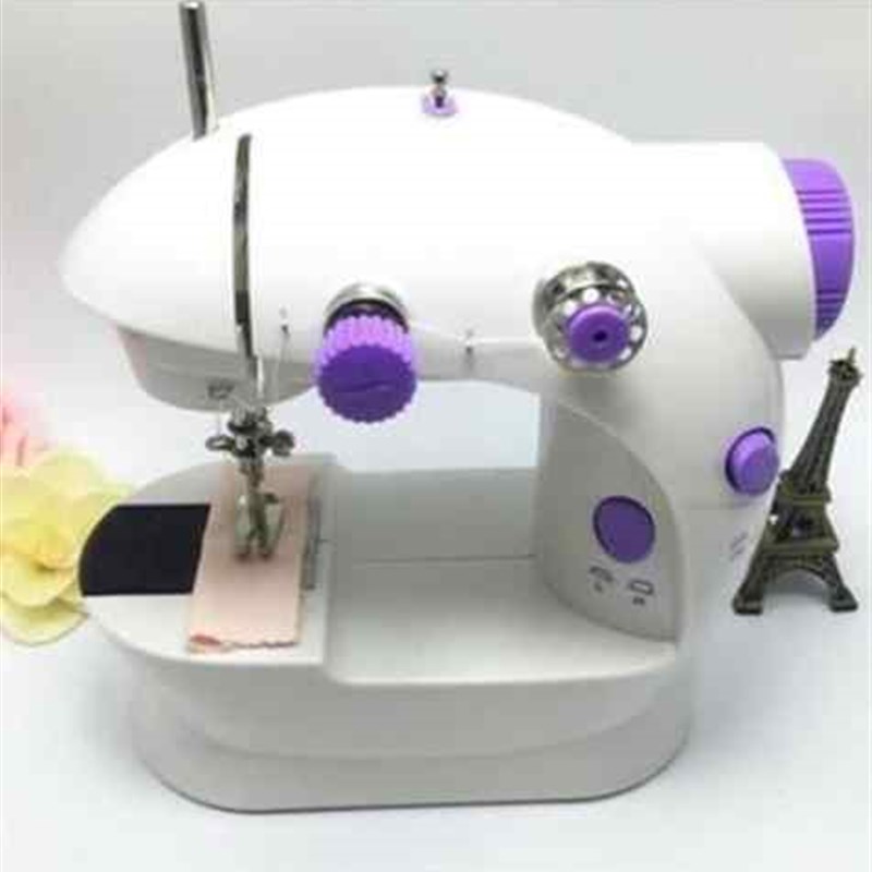 新品家用多功能带脚踏双线双v速电动缝纫机202迷你手动可携式厚台