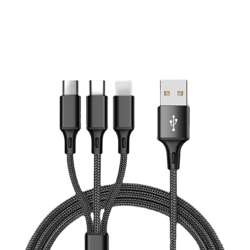 适用安卓Type-c三合一合金尼龙一拖三手机2A充电数据线