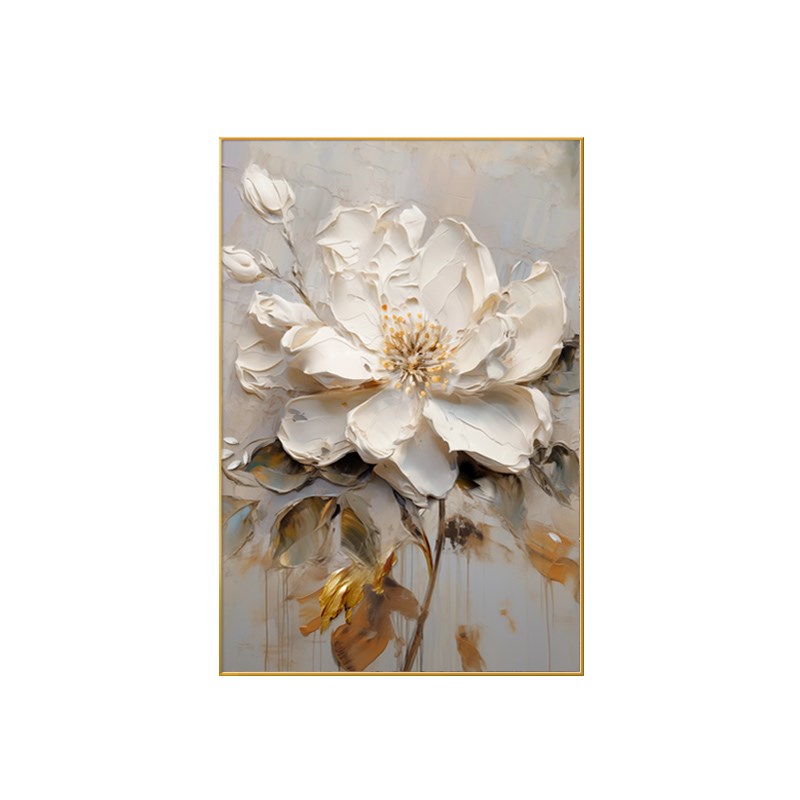 现代轻奢玄关装饰画抽象手绘油画牡丹花进门入户挂画客厅竖版壁画图片
