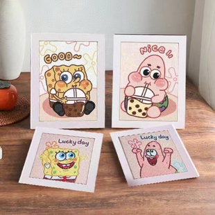 海绵宝宝派大星钻石画带框diy手工制作生日礼物自己动手钻石贴画