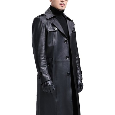 Mauroicardi Spring Long Black Waterproof leather blazer men