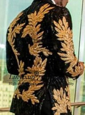 Slim Fit terno masculino Shiny Sequins Gold Applique Suits M