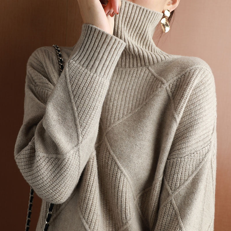 新品Cashmere sweater women turtleneck sweater pure color kni