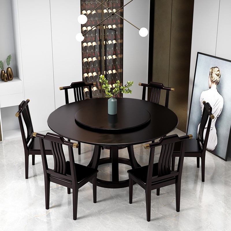 全实木大圆桌餐桌椅组合家用1.8m饭桌12人饭店新中式酒店圆餐桌