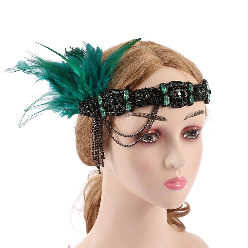 1920s年代盖茨比舞会礼服套装搭万圣节配饰品羽毛水钻流苏头带
