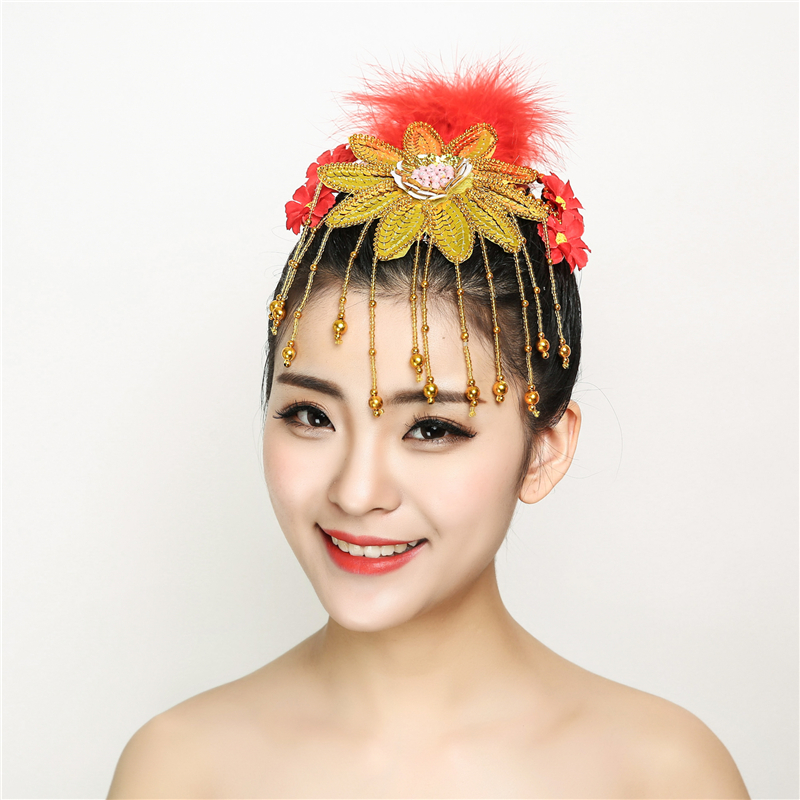 羽毛新款拉丁现代舞蹈演出头饰舞台秧歌民族跳舞头花吊坠儿童成人