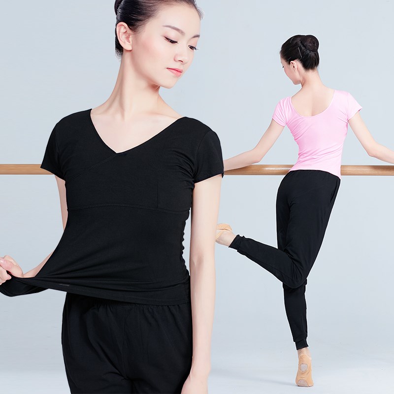 成人舞蹈服上衣女春夏季短袖莫代尔体操形体服拉丁舞芭蕾舞练功服