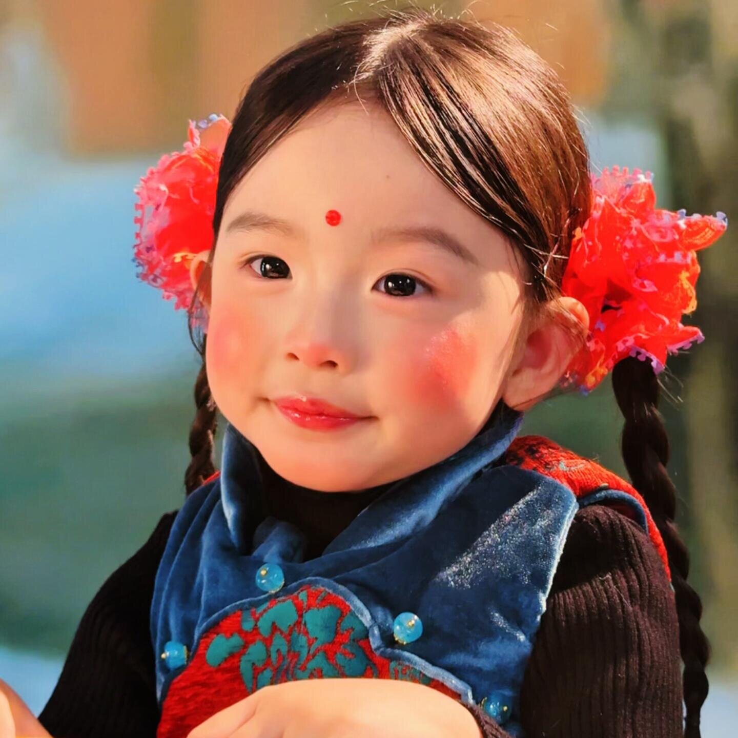 年画娃娃老款小孩复古怀旧头花2026儿童新年拍照道具双丸子头发圈