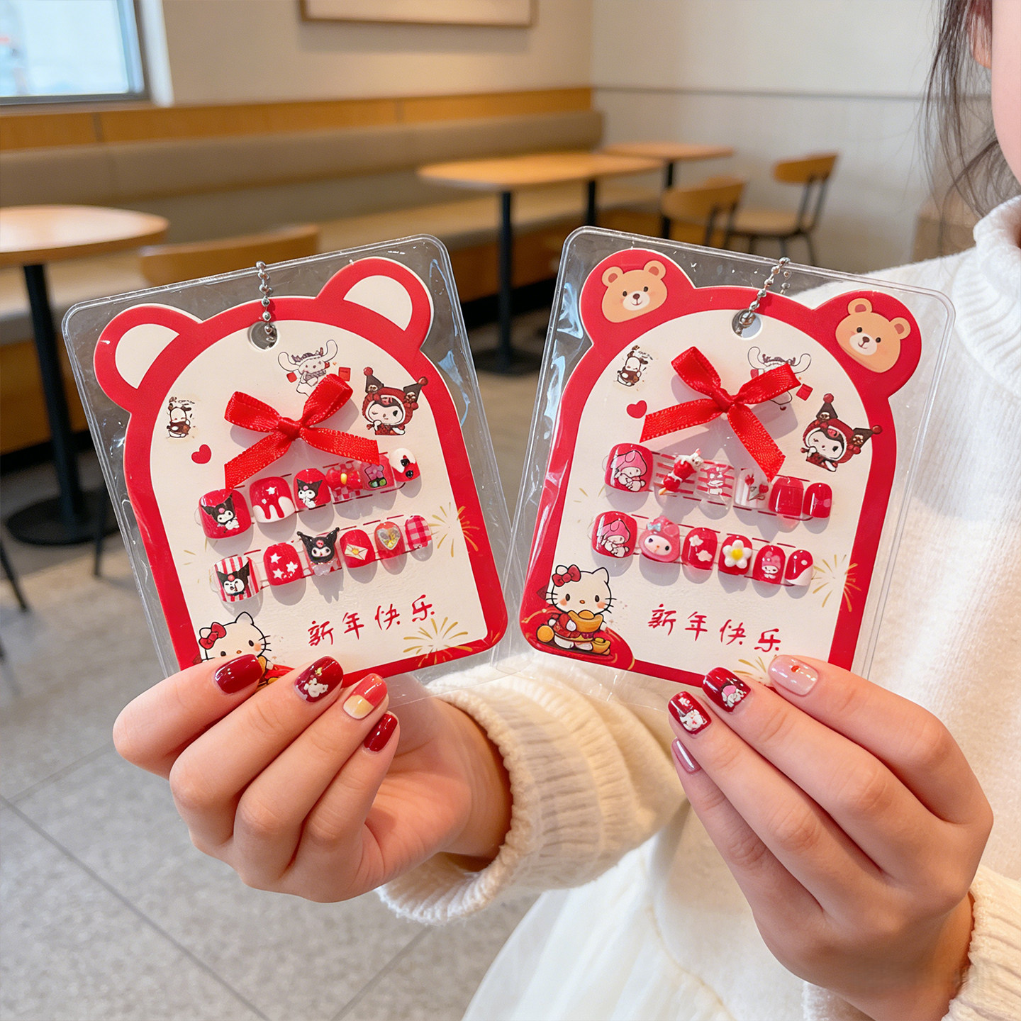 儿童新年红色指甲贴2026新款喜庆自粘穿戴甲片女孩美甲贴过年礼物,彩妆/香水/美妆工具,穿戴甲/甲片,淘宝优惠券,粉丝福利购,淘宝优惠卷