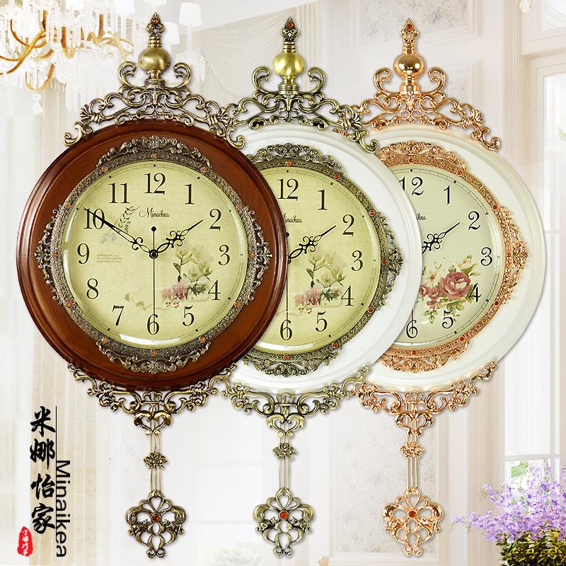 艺术复古欧式木挂钟 静音大号单面钟表 静音客厅卧室钟时尚时钟