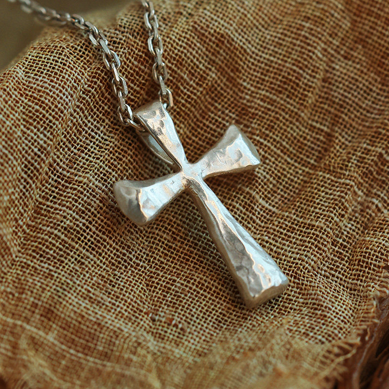 手工十字架999纯银项链 男女随身银色复古吊坠小众新品百搭学生