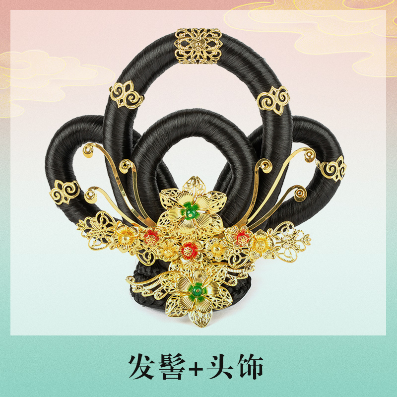 汉服假发女演出敦煌飞天舞蹈假发头饰组合琵琶舞发髻古装造型发包