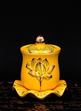 佛堂供具佛堂供杯 圣水杯 大悲水 浮雕陶瓷莲花白玉描金杯 净水杯