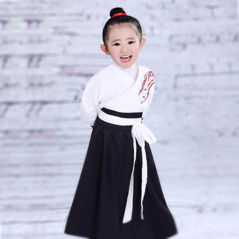 好货l儿演服古装国汉服女童童国学书童中风齐腰出襦裙小女孩古筝
