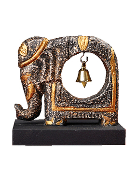 泰国进口工艺品东南亚实木手工雕刻铜铃大象创意家居装饰玄关摆件