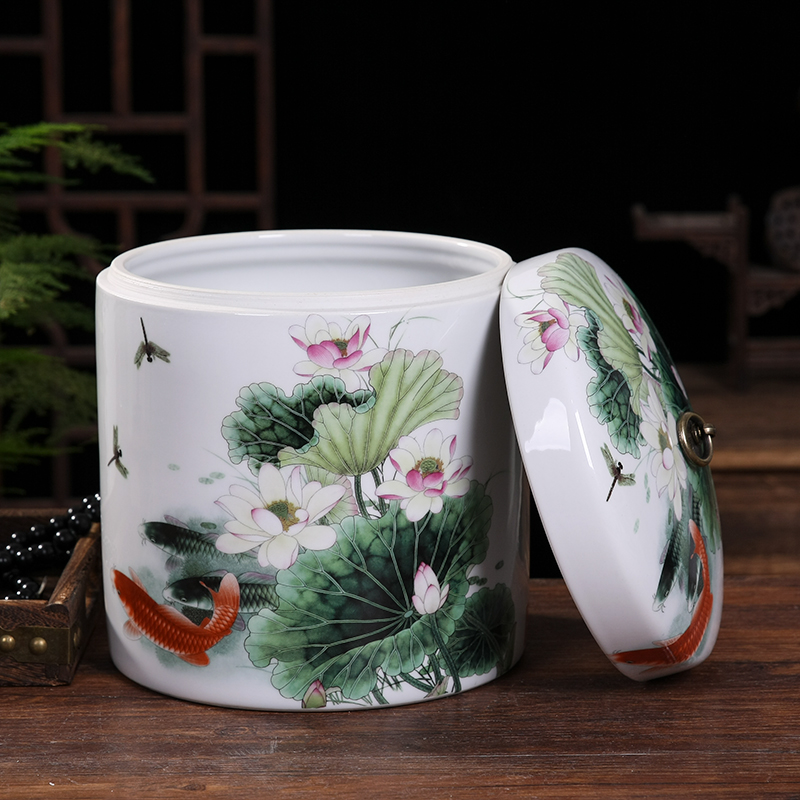 景德镇陶瓷米缸10斤装米桶带盖密封罐储米箱储米罐家用面粉桶防虫