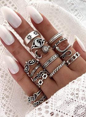 Ring 15 piece set 戒指阴阳太极关节戒指太阳蛇链条戒指15件套
