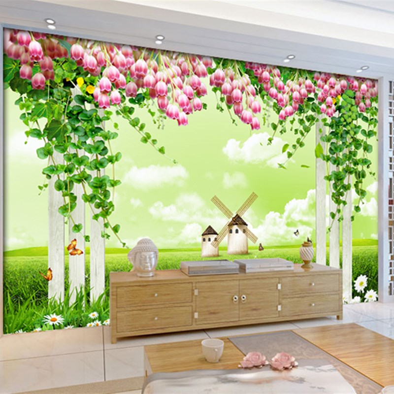 3d立体墙贴画客厅自粘防水山水风景画墙上装饰创意电视背景墙壁纸