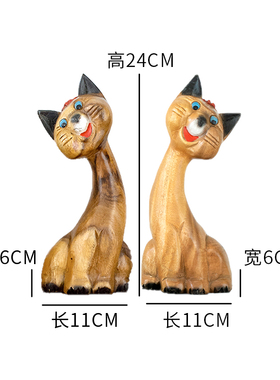 泰国实木创意猫咪摆件客厅电视柜博古架摆设招财猫家居桌面装饰品