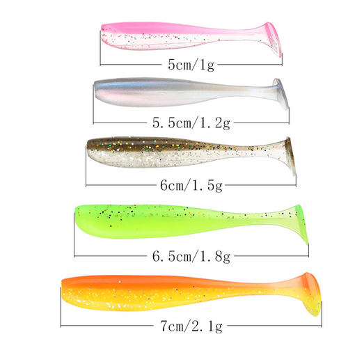 极速box package 50pcs 5cm 5.5cm 6cm 7cm soft T tail paddle t