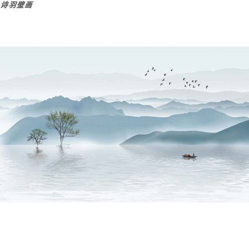 新中式水墨山水8d立体壁布客厅沙发电视背景墙影视高端轻奢壁画
