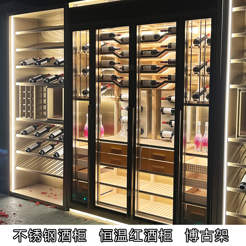 不锈钢恒温酒柜 红酒柜 欧式高端不锈钢酒柜 会所展示柜 装饰衣柜