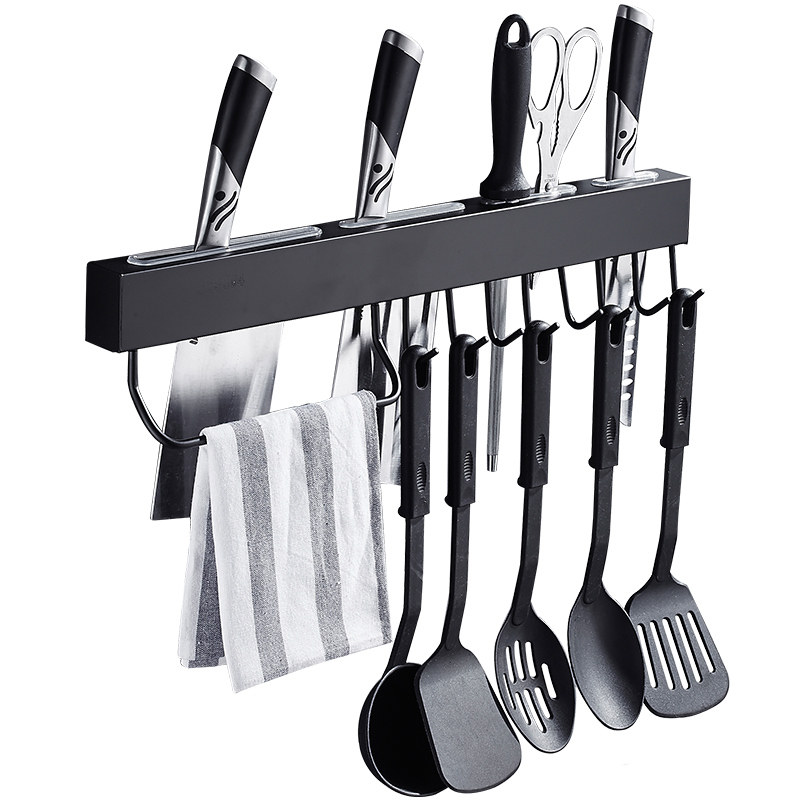 厨房挂杆免打孔不锈钢挂钩挂架壁挂免钉收纳挂勺子铲子排钩置物架