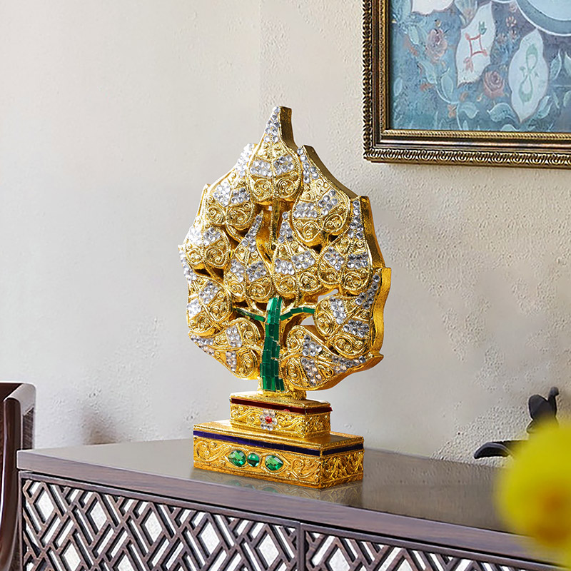 泰国菩提树叶桌面木质摆件东南亚风格家居装饰品茶室复古禅意摆设