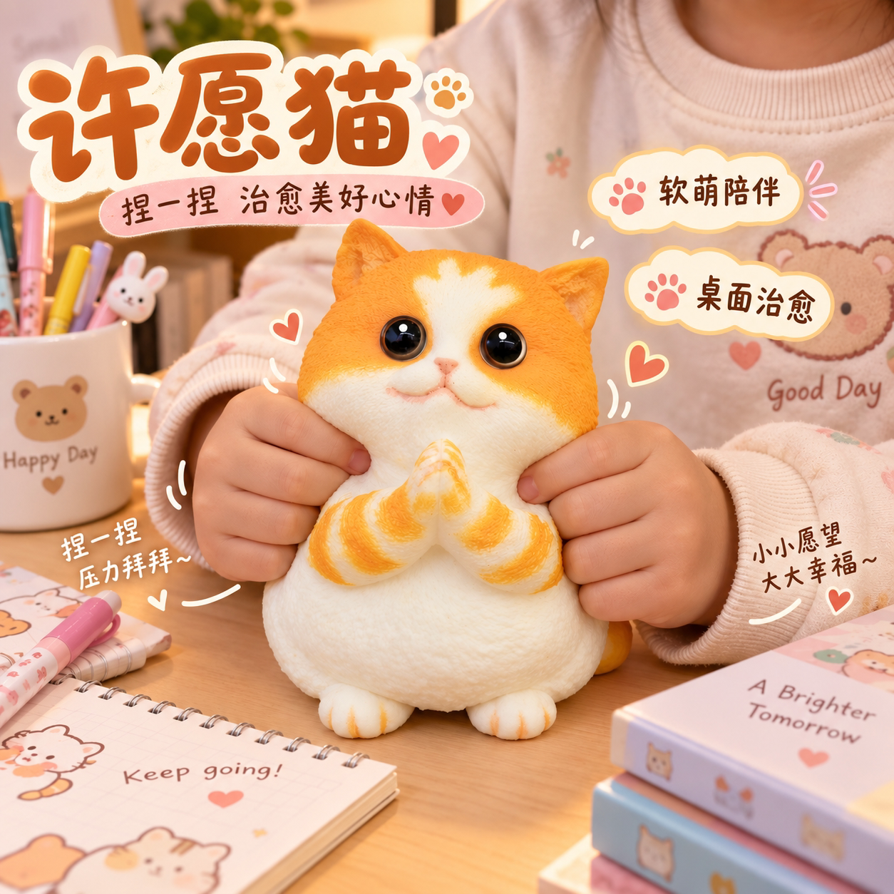 捏捏许愿猫咪精美桌面萌宠可爱解压治愈系摆件创意高级感生日礼物
