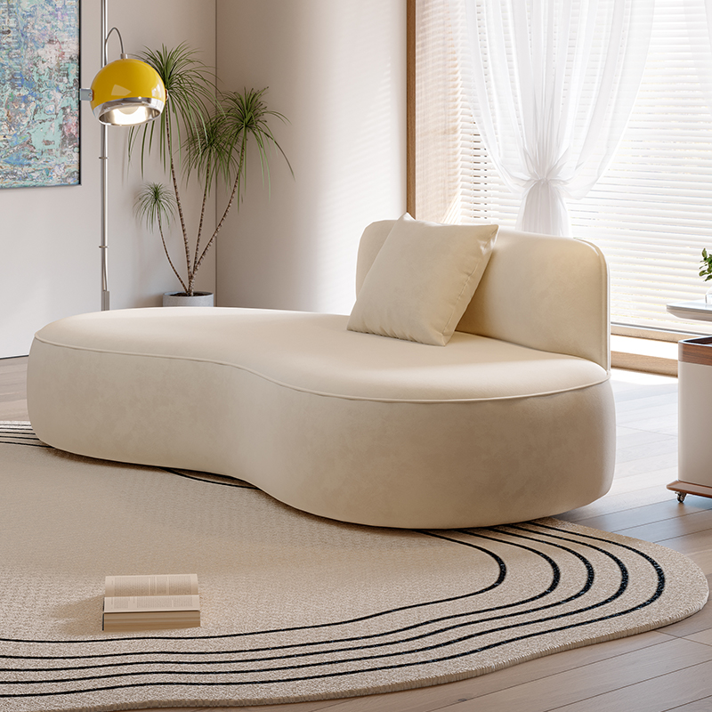 法式奶油风绒布腰果弧形单人沙发