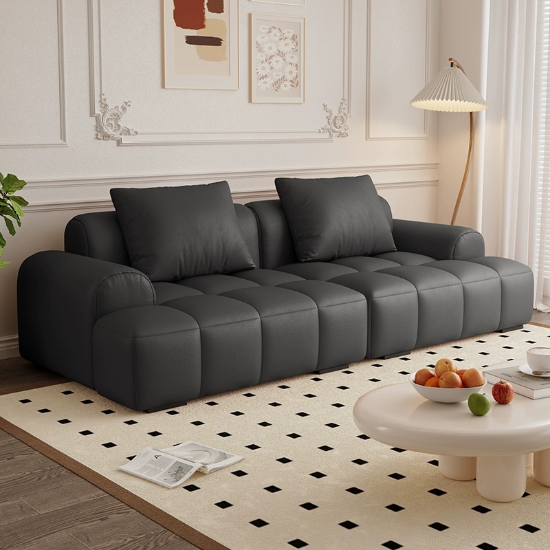 法式奶油风简约小户型公寓出租房猫抓皮直排沙发奶油泡芙沙发