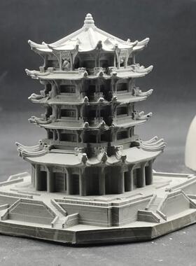 手工制水泥黄鹤楼摆件古代风格建筑模型微景观水族鱼缸造景装饰