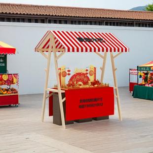 市集摊位活动展示架户外防腐木质折叠摆摊桌集市摊位夜市花车帐篷