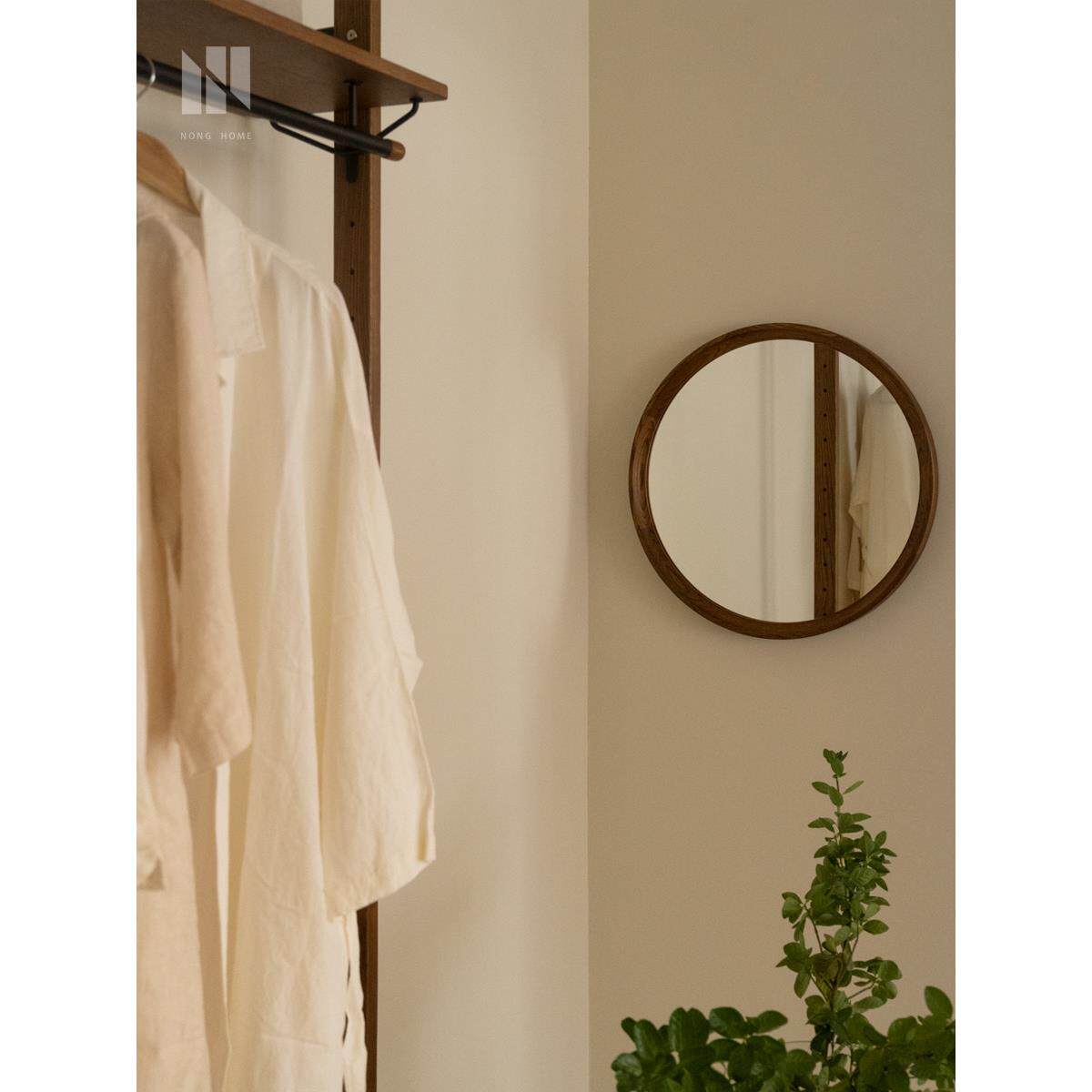 弄舍 侘寂覆古风实木化妆镜民宿玄关镜ins风浴室镜圆形壁挂镜子