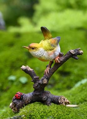 仿真翠鸟叶莺摆件桌面客厅装饰摆设盆景园艺布景小鸟类树脂工艺品