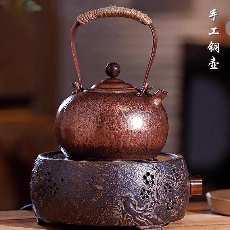铜壶烧水壶中式复古紫铜壶纯手工提把泡茶专用茶壶 大容量 煮茶器