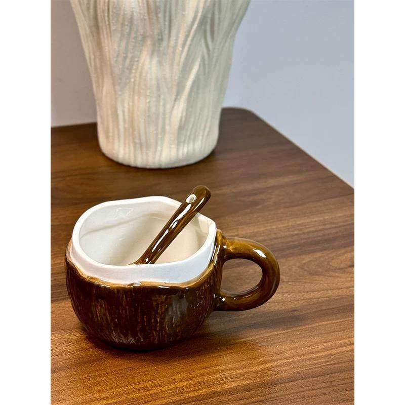 ins椰子咖啡杯陶瓷设计感早餐牛奶奶昔杯办公室居家下午茶杯水杯