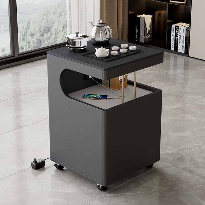 移动茶台烧水壶一体火烧石岩板家用小茶车小户型沙发边几功夫茶几