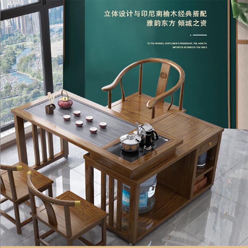 中式实木旋转茶桌 可伸缩折叠茶几 带椅凳茶桌组合 适用客厅的茶