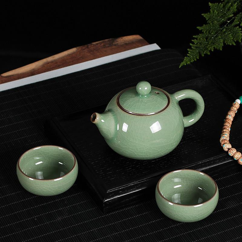 青瓷一壶两杯功夫茶具套组哥窑冰裂纹龙泉陶瓷整套西施壶茶杯家用