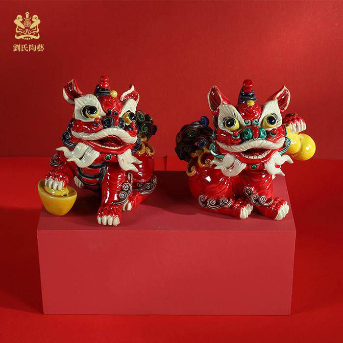 醒狮摆开业乔迁礼品交趾陶新中式国潮文创原创设计陶瓷艺术摆件