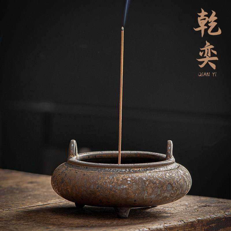 干奕粗陶线香炉家用香薰炉室内沉香檀香盘托架创意陶瓷香插香座台,餐饮具,茶道/香炉,淘宝优惠券,粉丝福利购,淘宝优惠卷