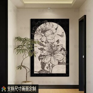 中古风酒店样板间装饰画客厅餐厅软装晶瓷画民宿背景墙油画布挂画