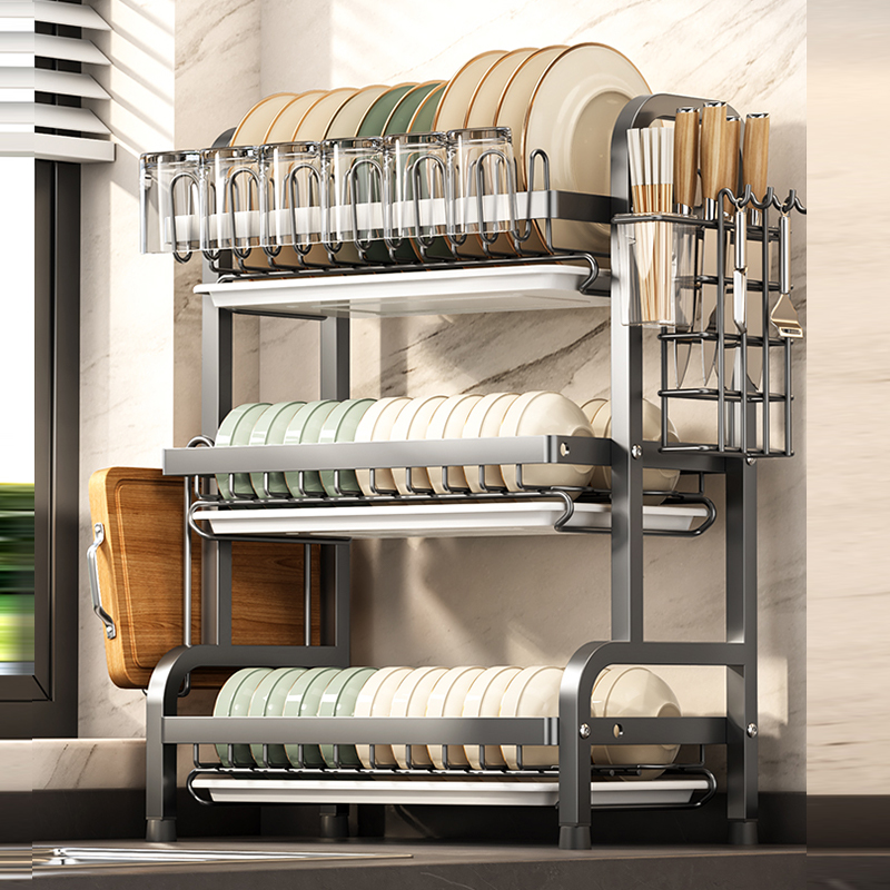 厨房碗碟沥水架家用双层台面水槽置物碗架放碗盘碗筷收纳盒多功能
