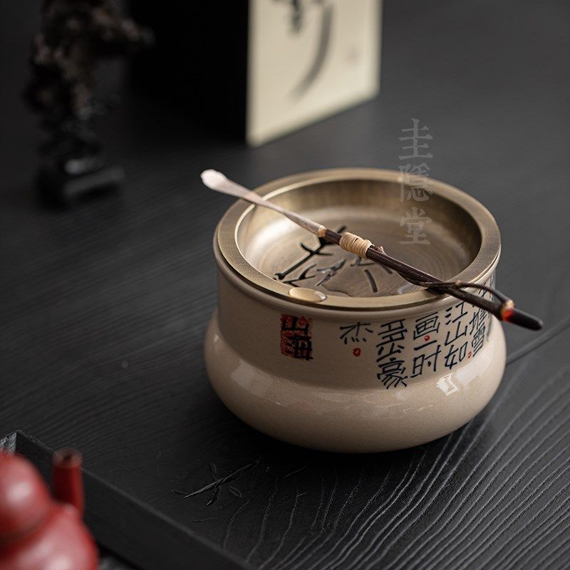 圭隐堂手绘书法陶瓷建水洗水草木灰家用复古茶渣茶洗茶盂茶道零配,餐饮具,茶道/零配,淘宝优惠券,粉丝福利购,淘宝优惠卷
