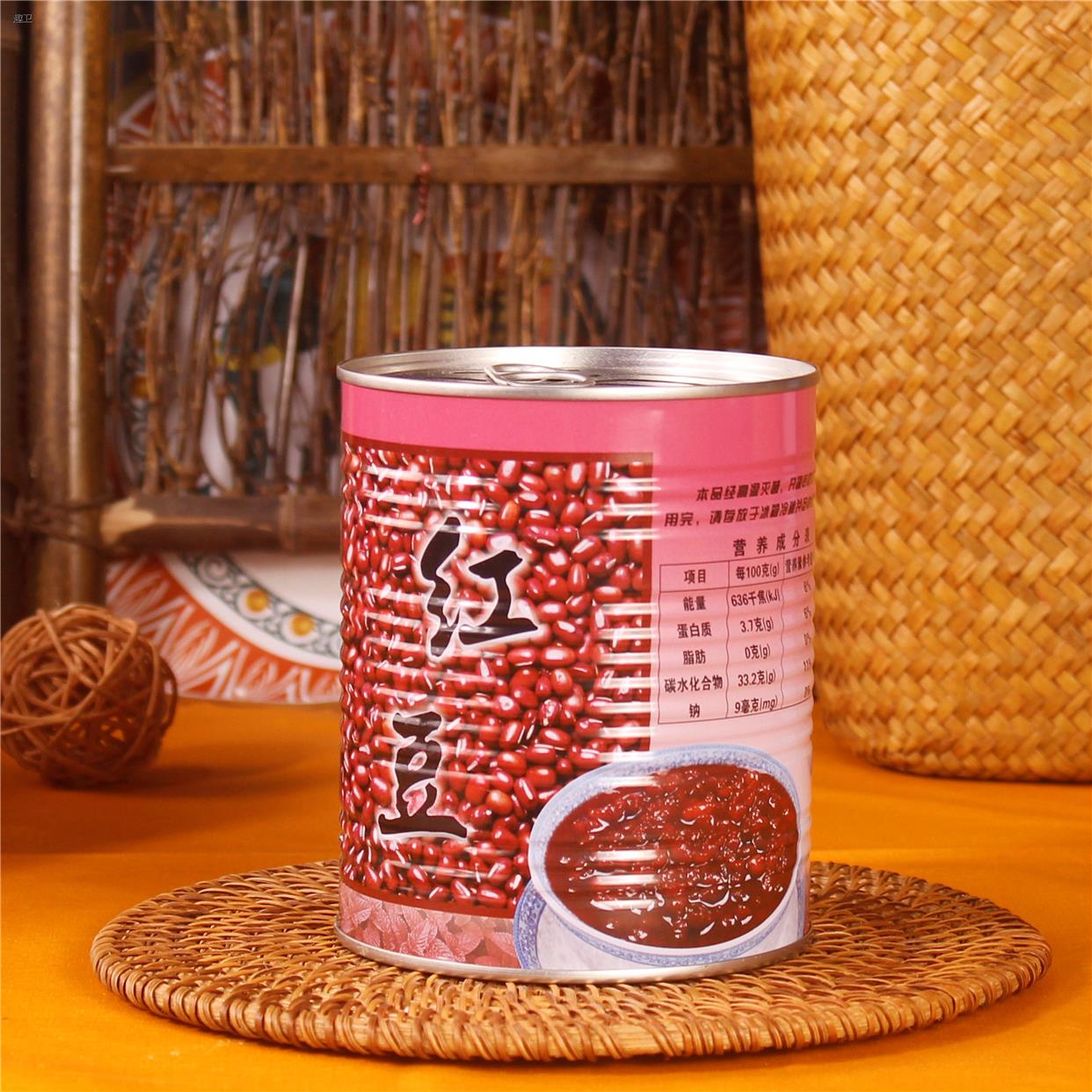 正宗甜品奶茶 名忠红豆罐头 糖蜜豆罐头 糖水蜜红糖纳豆900g 1罐